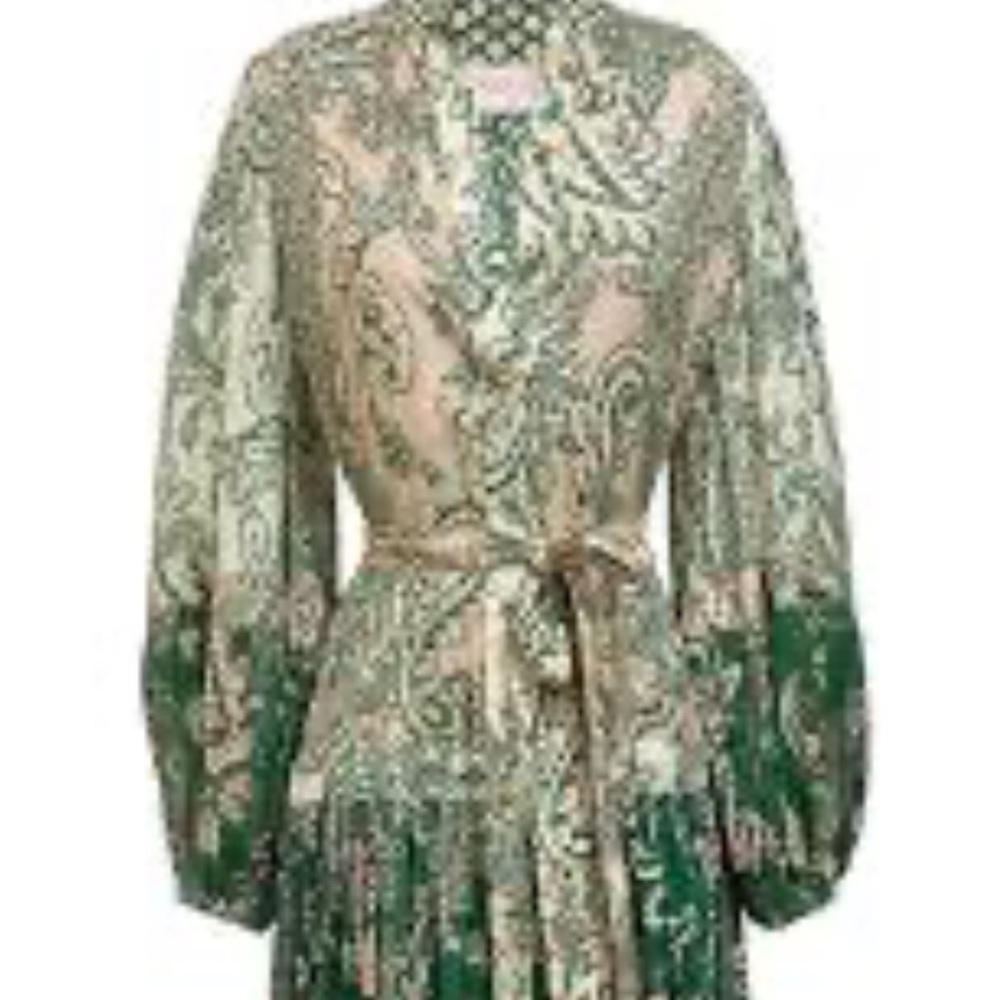 New Women's Green Paisley Maxi Dress with Long Sleeves one size - Picture 8 of 15